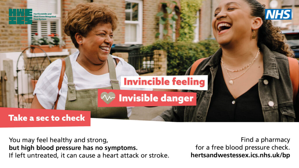 16:9 screensaver for high blood pressure campaign featuring two women laughing on street