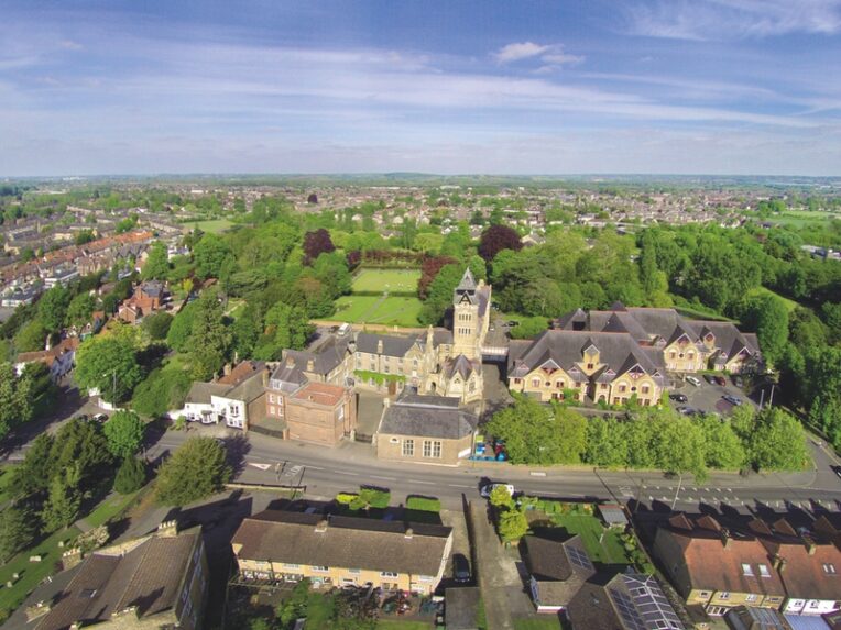 Aerial photo of old church in countryside