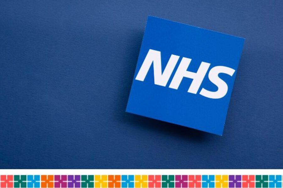 NHS logo on blue background