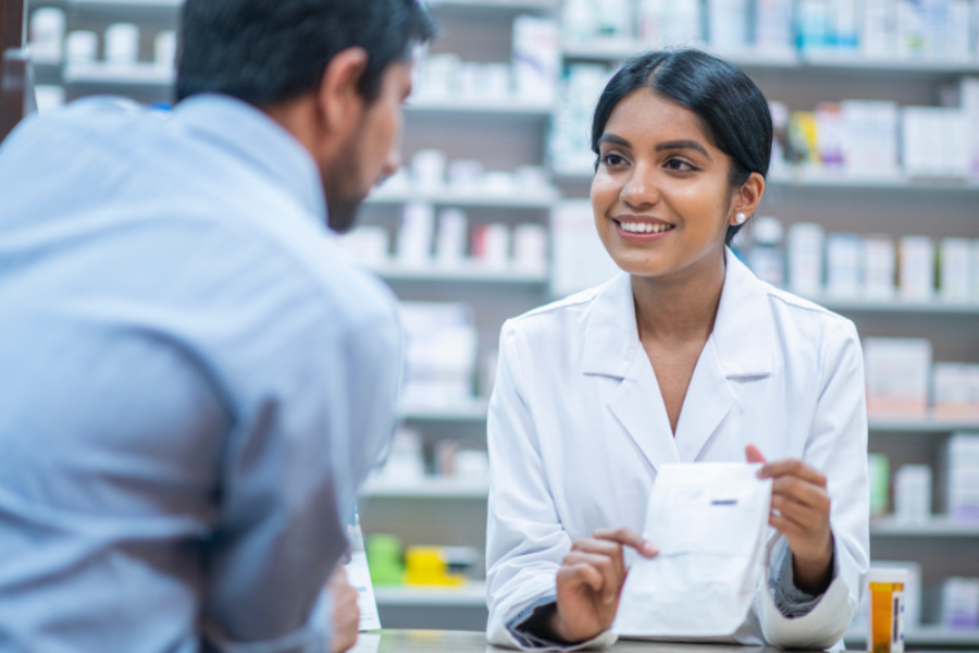 pharmacist with customer