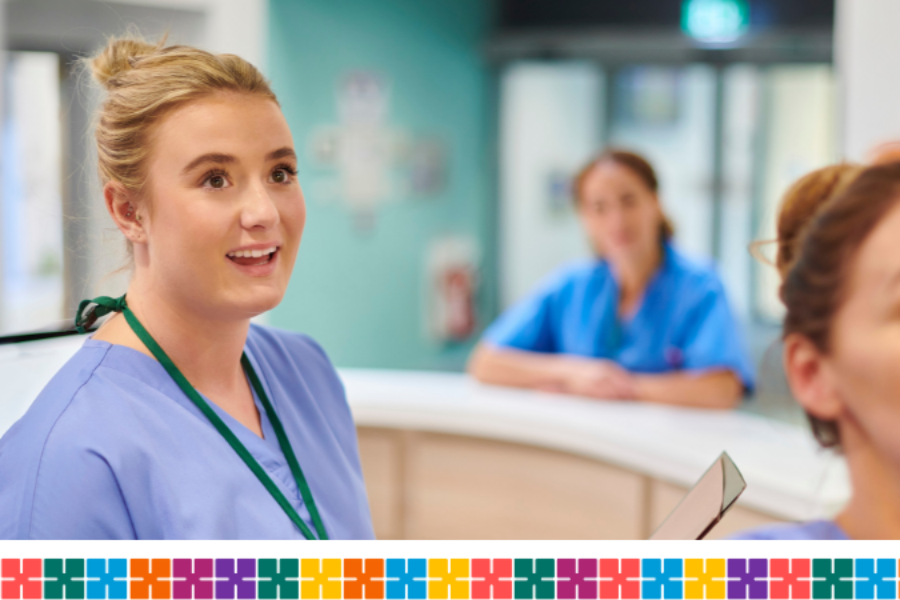 Young girl in a hospital setting with colleagues